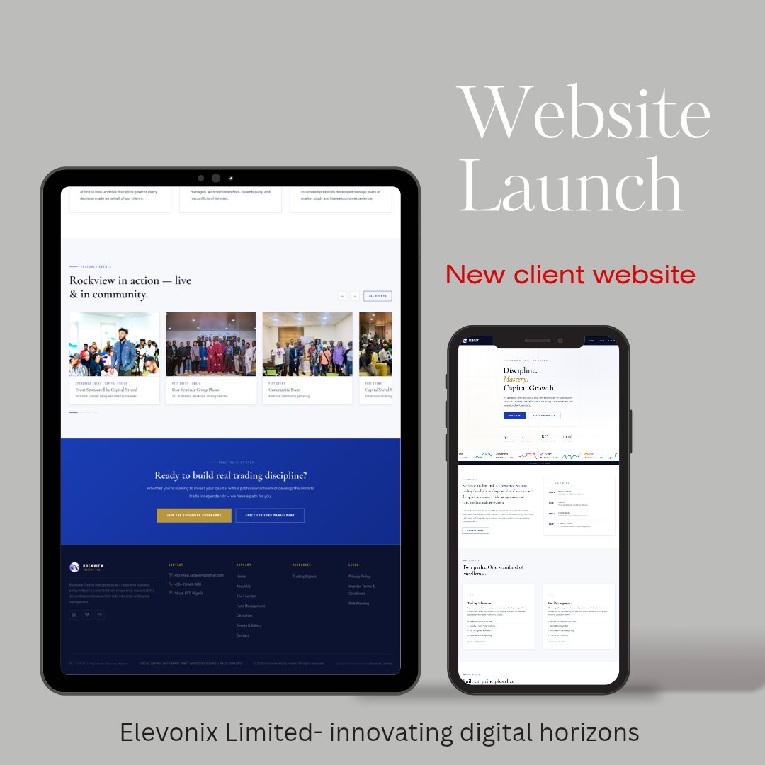 Rockview Hub Limited website shown on tablet and phone